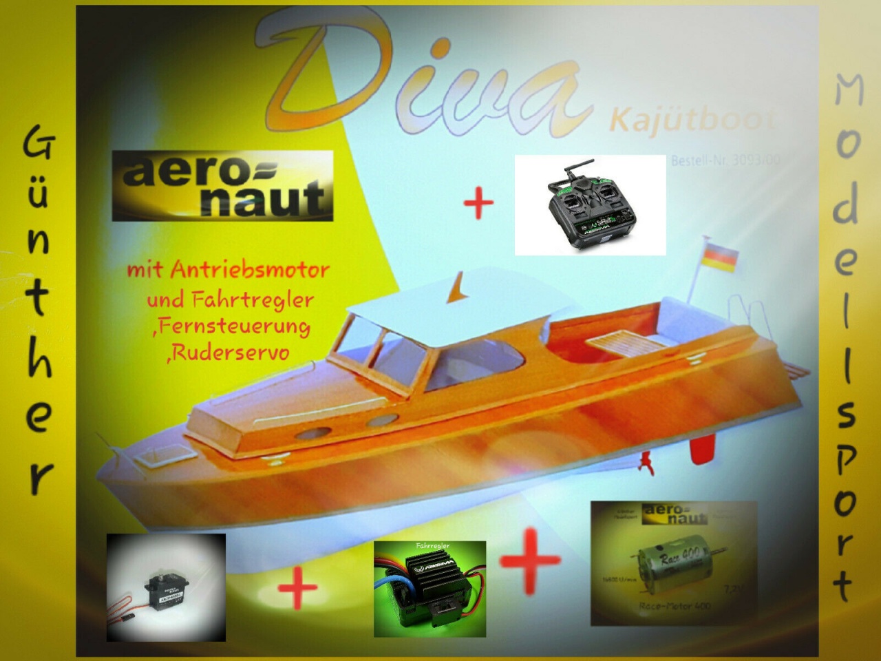 aeronaut Diva Kajütboot SET Motor, Regler, Servo,Sender