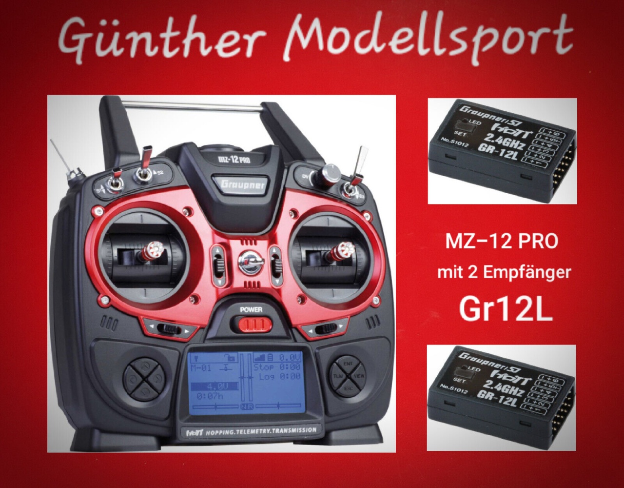 Graupne MZ-12 PRO HOTT 2,4Ghz Fernsteuerung-Set, 2 x GR-12L