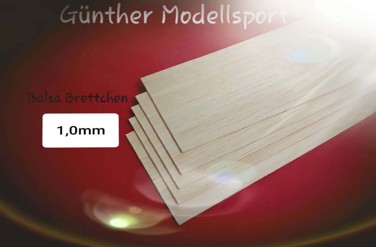 Balsa Brettchen 1,0 x 100 x 1000mm, 5Stück, 2,09euro/1m