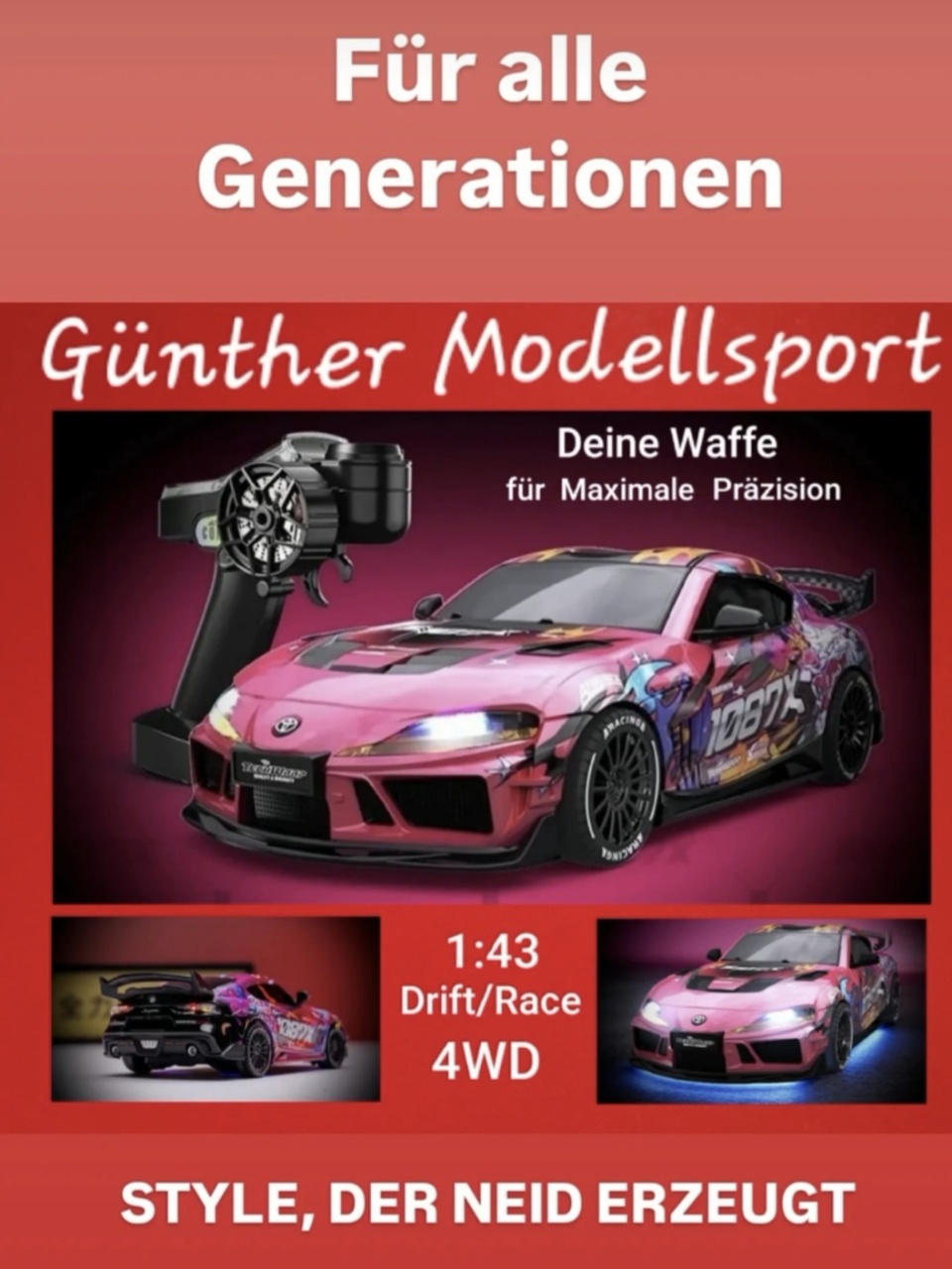 1:43 4WD Drift/Race Car TOYOTA SUPRA RTR - 1087X pink