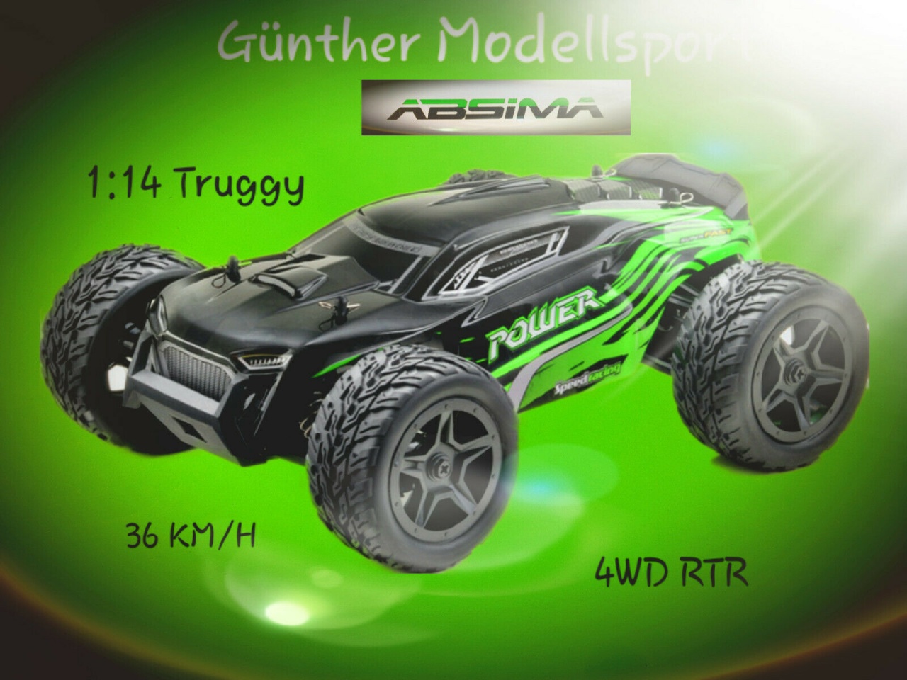 Absima 1:14 EP Truggy POWER schwarz/grün 4WD RTR, 14002