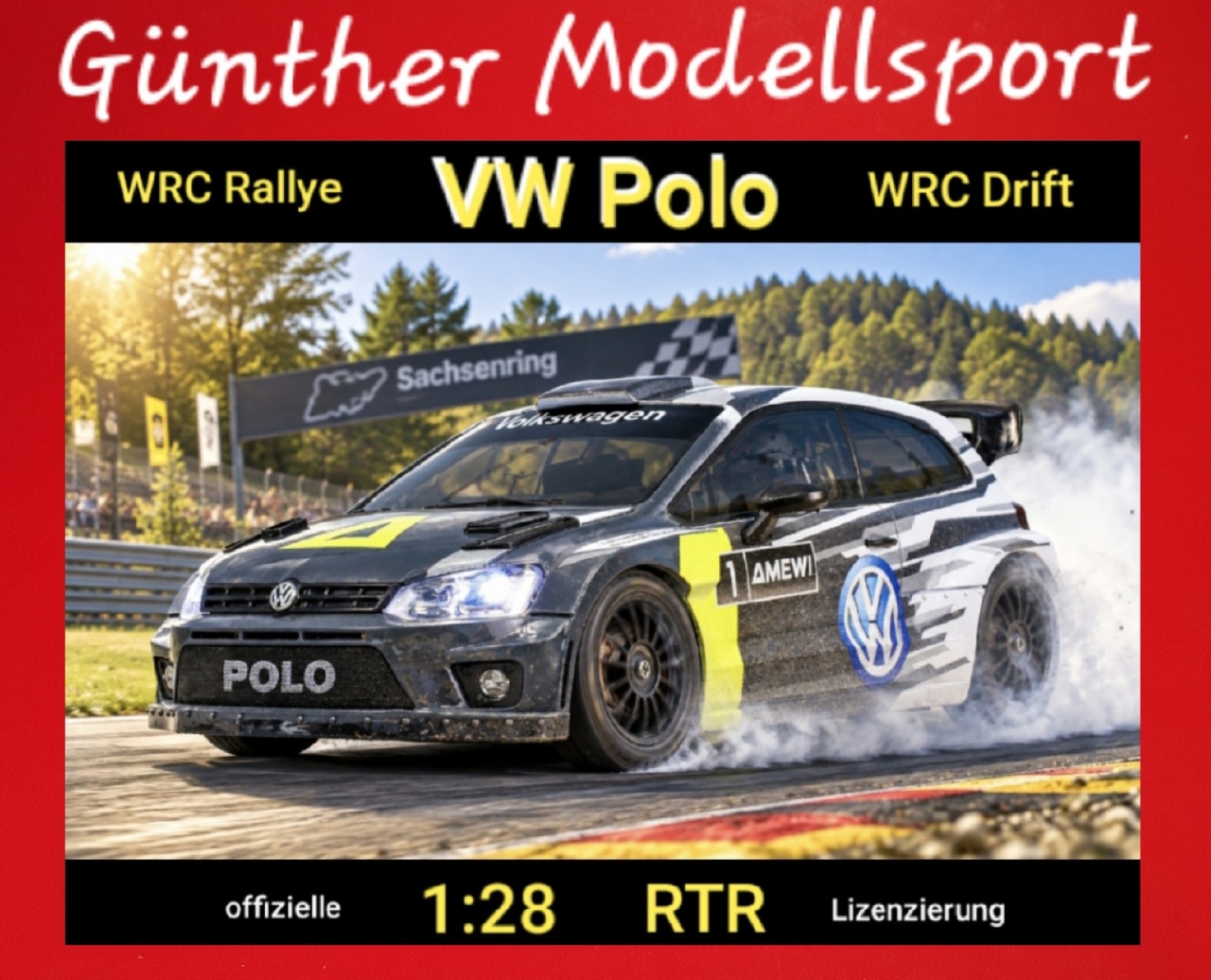 VW Polo R WRC Rallye/Drift 4WD 1:28 RTR, grau