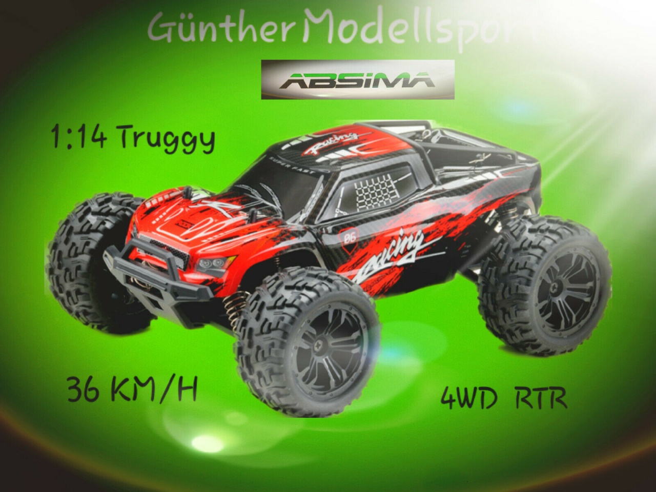 Absima 1:14 EP Monster Truck RACING schwarz/rot 4WD RTR,