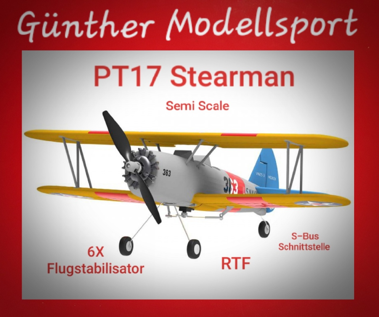 FliteZone PT17 Stearman RTF 360 mm 16425 6X Flugstabilisator