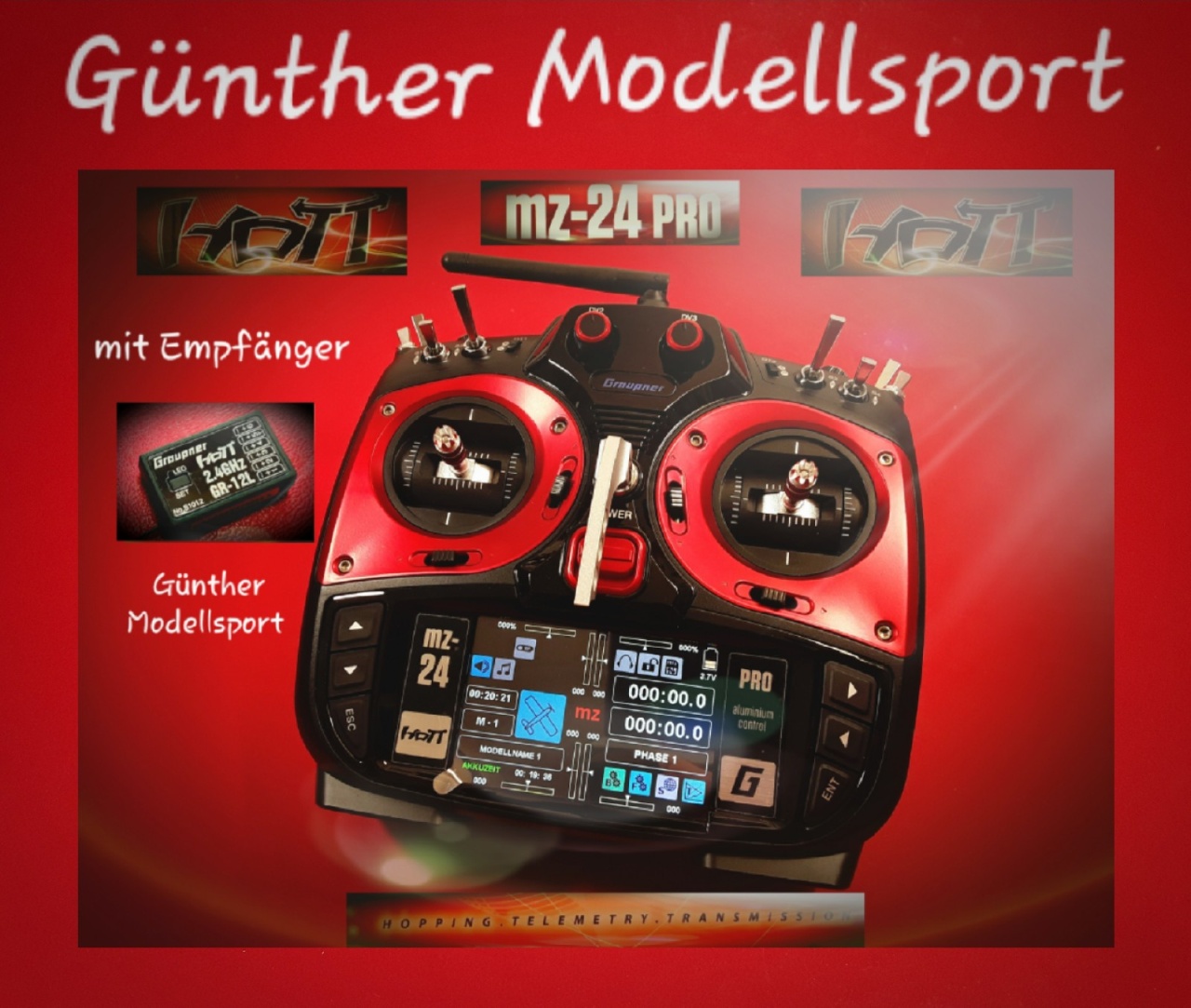 GRAUPNER MZ-24 PRO HOTT,2,4Ghz Fernsteuerung + GR12L